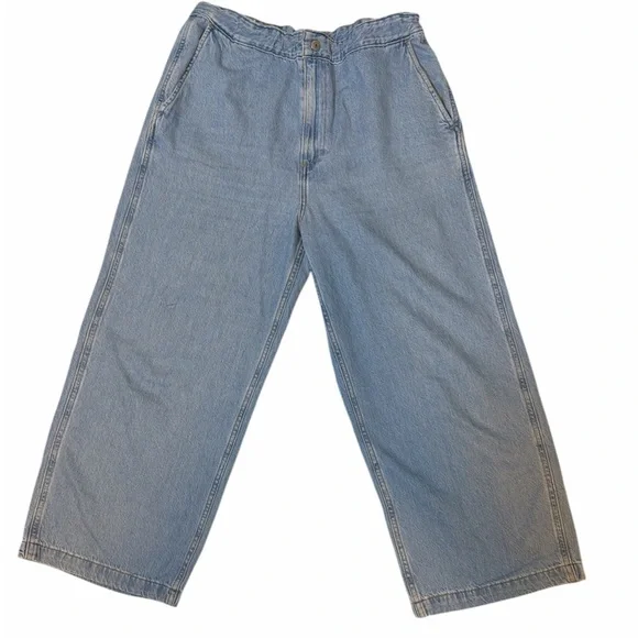 Levi's Light Blue Cullote Baggy Jeans Cropped Sz M Drawstring Retro Festival - Picture 5 of 9